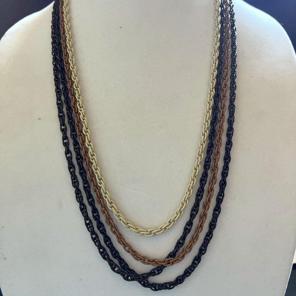 Vintage Trifari Tri Color Multi Strand Chain Link Necklace